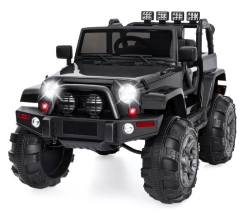 12V Kids Ride-On Truck Car Toy w/ 3 Speeds, LED, Remote, Bluetooth, Black - Lot 348