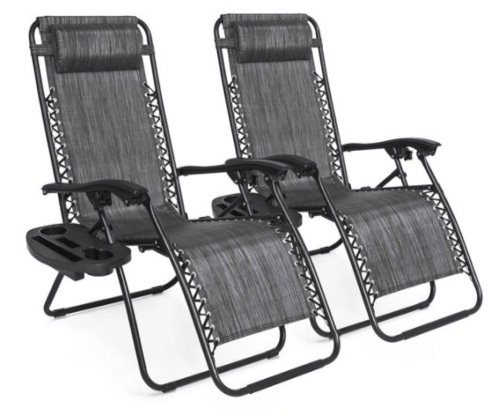 Set of 2 Adjustable Zero Gravity Patio Chair Recliners w/ Cup Holders, Gray - Lot 349