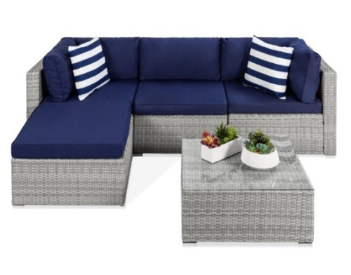 5-Piece Modular Wicker Sectional Conversation Set w/ 2 Pillows, Coffee Table - Lot 347