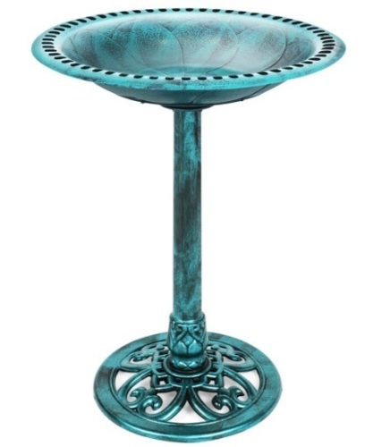 Vintage Outdoor Garden Bird Bath w/ Fleur-de-Lis Accents, Green - Lot 355