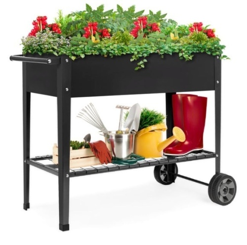 Elevated Metal Garden Bed for Backyard w/ Wheels, Shelf - Lot 356