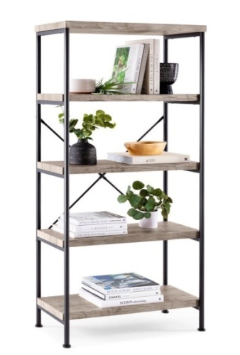 5-Tier Industrial Bookshelf w/ Metal Frame, Wood Shelves - Lot 361