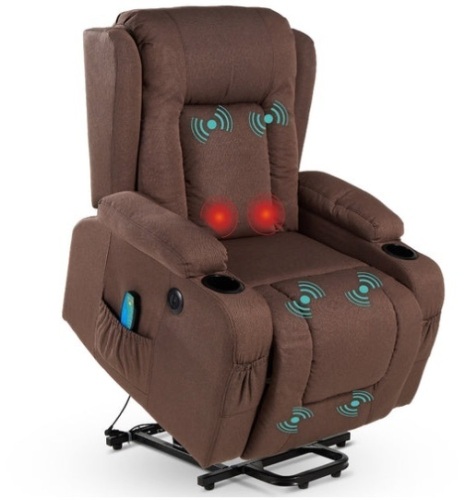 Electric Power Lift Recliner Massage Chair w/ Heat, USB Port, Cupholders, Brown - Lot 374