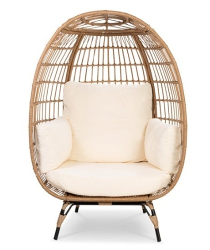 Wicker Egg Chair Oversized Indoor Outdoor Patio Lounger, Ivory - Lot 375