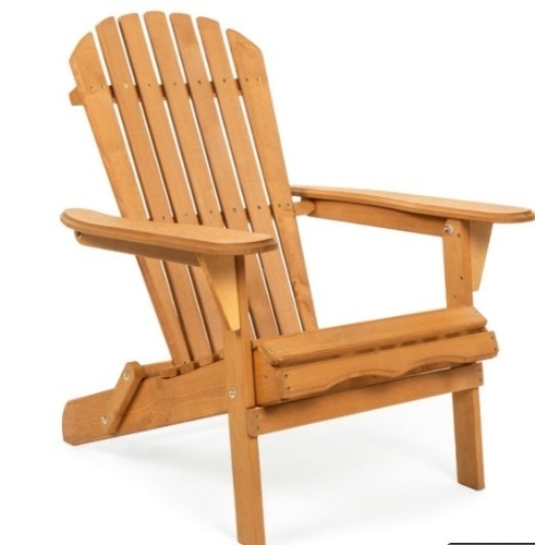 Folding Wooden Adirondack Chair Accent Furniture w/ Natural Finish - Brown - Lot 379