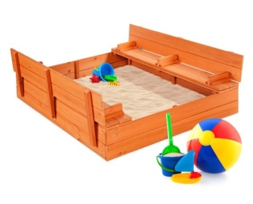 Kids Cedar Sandbox w/ Sand Screen, 2 Benches - 47x47in - Lot 381