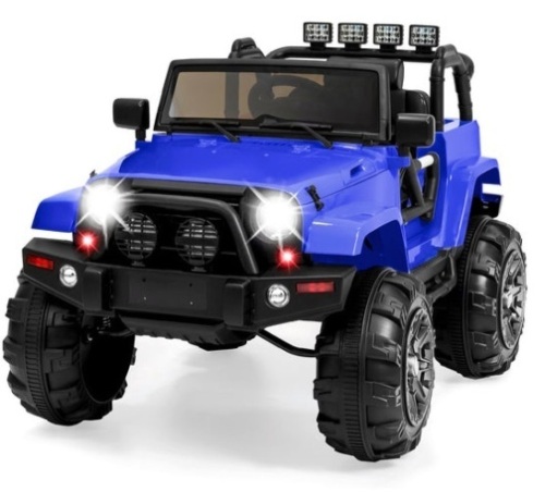 12V Kids Ride-On Truck Car Toy w/ 3 Speeds, LED, Remote, Bluetooth, Blue - Lot 392
