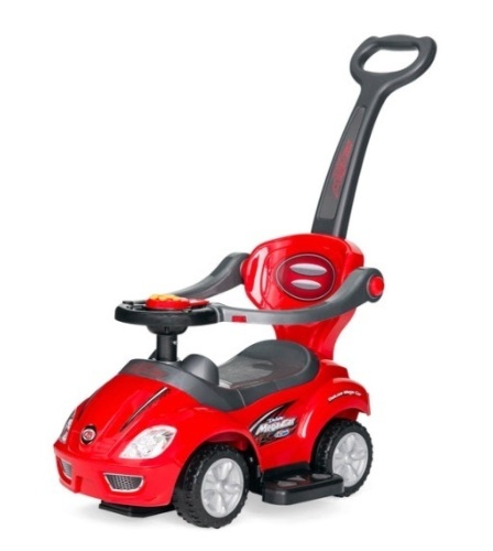 3-in-1 Kids Push Car w/ Handle and Horn, Red - Lot 393