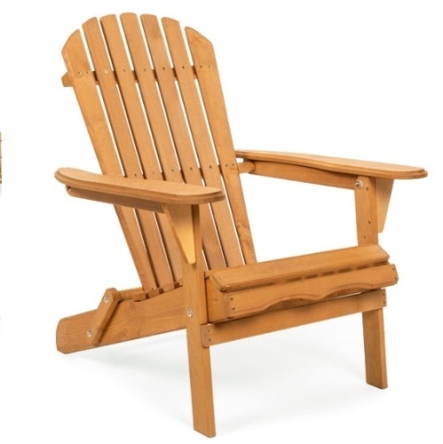 Folding Wooden Adirondack Chair Accent Furniture w/ Natural Finish - Brown - Lot 409