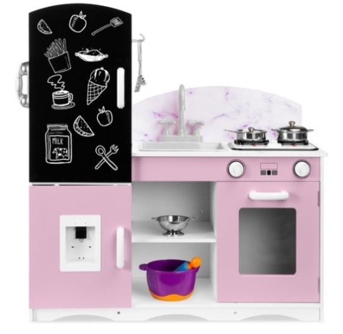 Kids Pretend Play Kitchen Cook Toy Set w/ Chalkboard, Sounds, Accessories, Pink - Lot 410