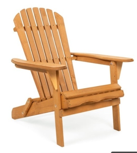 Folding Wooden Adirondack Chair Accent Furniture w/ Natural Finish - Brown - Lot 411