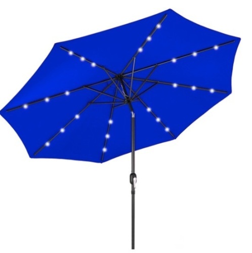 Solar LED Lighted Patio Umbrella w/ Tilt Adjustment, UV-Resistance - 10ft, Resort Blue - Lot 414