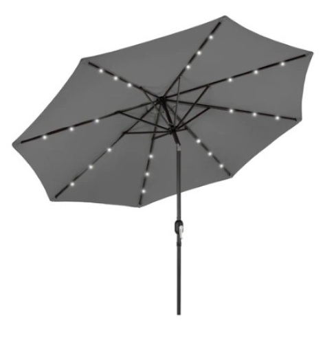 Solar LED Lighted Patio Umbrella, 10ft, Gray - Lot 669