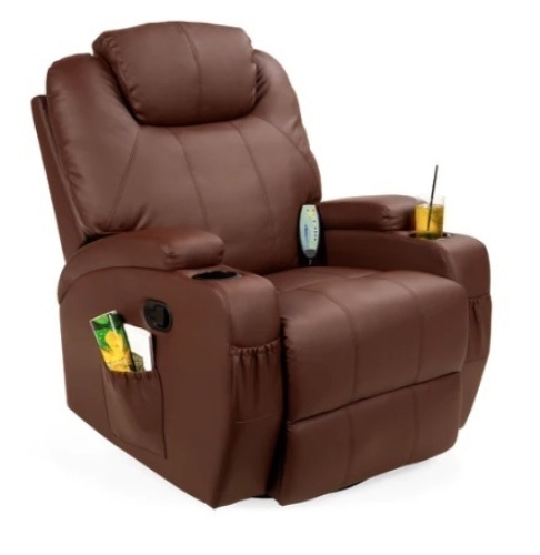 Faux Leather Swivel Glider Massage Recliner Chair, Brown - Lot 663