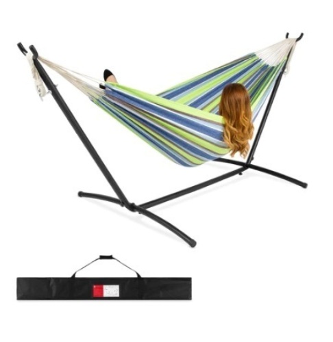 2-Person Brazilian-Style Double Hammock, Blue Green Stripe - Lot 660