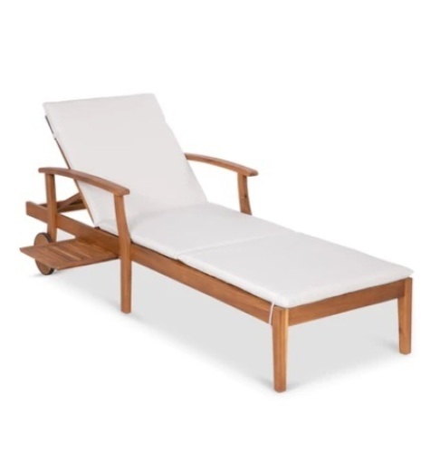 Adjustable Acacia Wood Chaise Lounge Chair, 79x26in, Cream - Lot 647