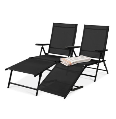 Set of 2 Outdoor Patio Lounge Chairs, Black - Lot 648