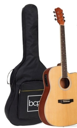 Acoustic Electric Cutaway Guitar Set w/ Case, Natural - Lot 453