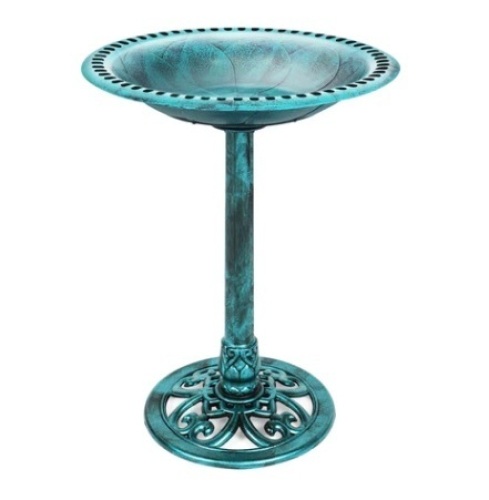Vintage Outdoor Garden Bird Bath w/ Fleur-de-Lis Accents, Green - Lot 673