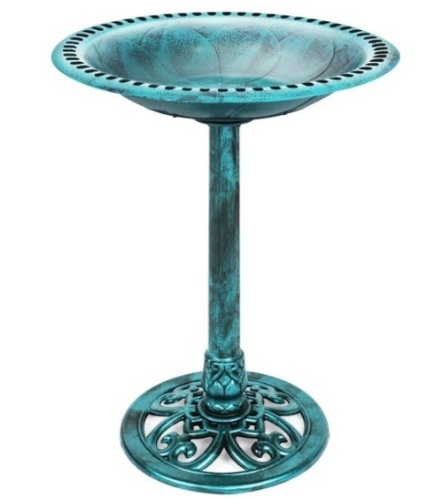 Vintage Outdoor Garden Bird Bath w/ Fleur-de-Lis Accents, Green - Lot 422