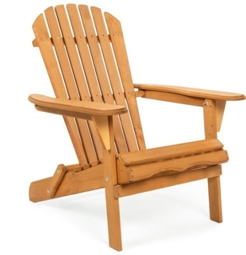 Folding Wooden Adirondack Chair Accent Furniture w/ Natural Finish - Brown - Lot 425