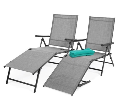 Set of 2 Outdoor Patio Chaise Recliner Lounge Chairs w/ Rust-Resistant Frame, Gray - Lot 427