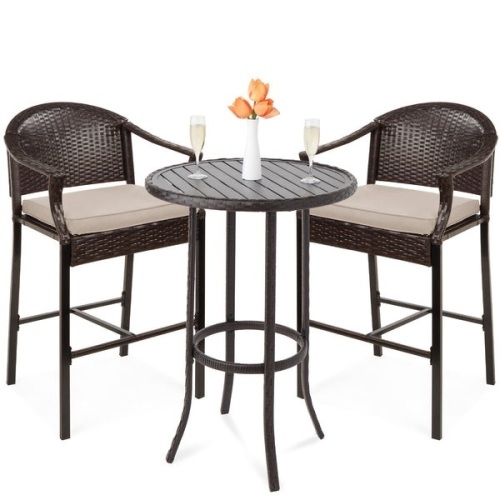 BCP. SKY. 6380- A, 6380 - B :3 - Piece Out Door Bistro Wicker Table Bar  Set W / Bar Stools , Foot Rest  - Lot 144