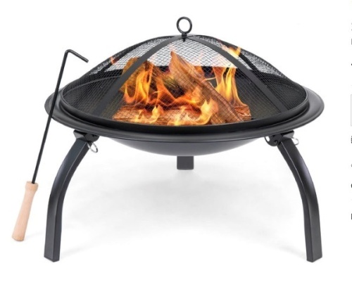 22in Fire Pit Bowl w/ Mesh Cover, Poker - Lot 450