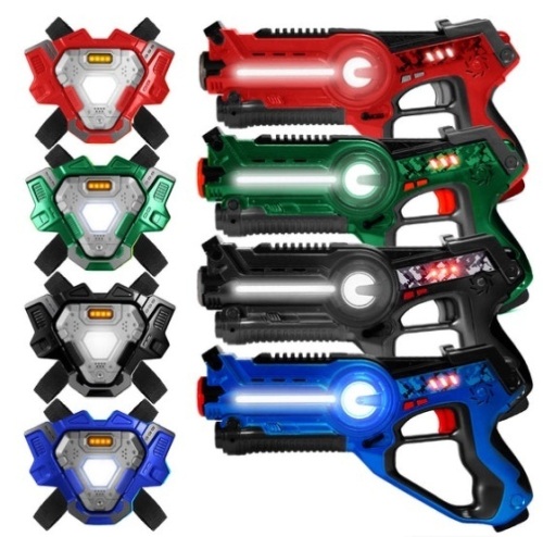 Set of 4 Infrared Laser Tag Guns and Vests for Kids & Adults, Red/Blue/Black/Green - Lot 452