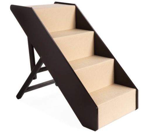 Foldable Adjustable, Non-Slip Wide Wooden Carpeted Pet Step Stairs, 4 Step - Lot 455