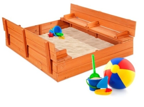 Kids Cedar Sandbox w/ Sand Screen, 2 Benches - 47x47in - Lot 462