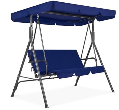 Best Choice Products 2-Person Outdoor Large Convertible Canopy Swing Glider Lounge Chair w/Removable Cushions - Blue - Lot 466