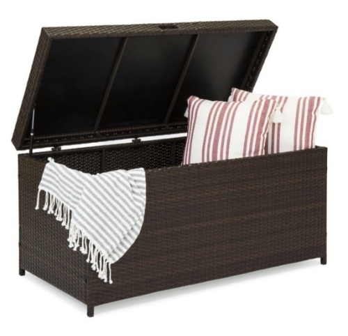 Indoor Outdoor Wicker Storage Box w/ Steel Frame, Lift-Up Top - 136 Gal - Lot 467