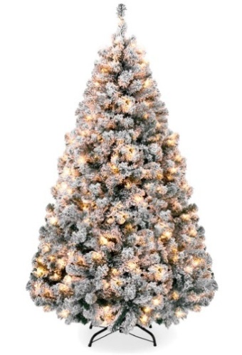 Pre-Lit Snow Flocked Artificial Pine Christmas Tree w/ Warm White Lights, 9 Ft. - Lot 477