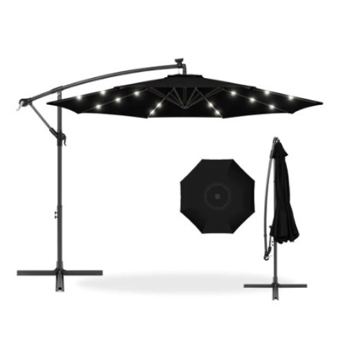 Solar LED Offset Hanging Patio Umbrella, 10ft, Black - Lot 680