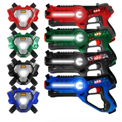 Set of 4 Infrared Laser Tag Guns and Vests for Kids & Adults, Red/Blue/Black/Green - Lot 485