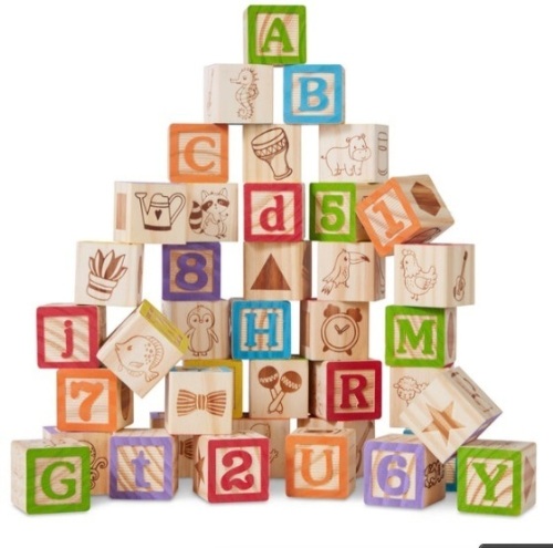 40-Piece Kids Wooden ABC Block Set Toddler STEM Toy w/ Carrying Case - Lot 486