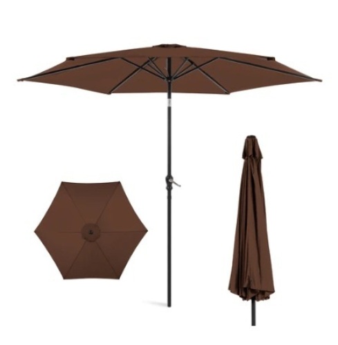Outdoor Steel Market Patio Umbrella Decoration w/ Tilt, Crank Lift, 10ft, Brown - Lot 682