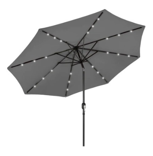 Solar LED Lighted Patio Umbrella, 10ft, Gray - Lot 689