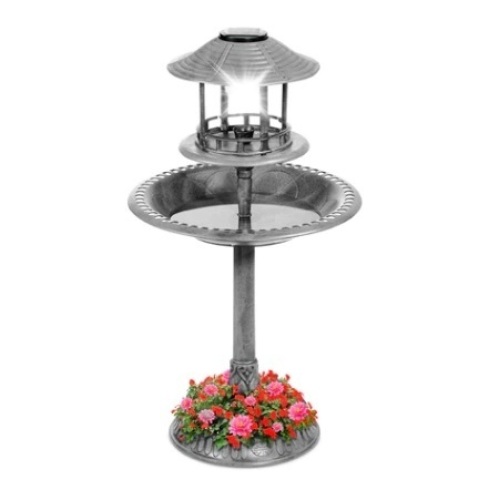 Solar Lighted Outdoor Pedestal Bird Bath, Stone - Lot 685