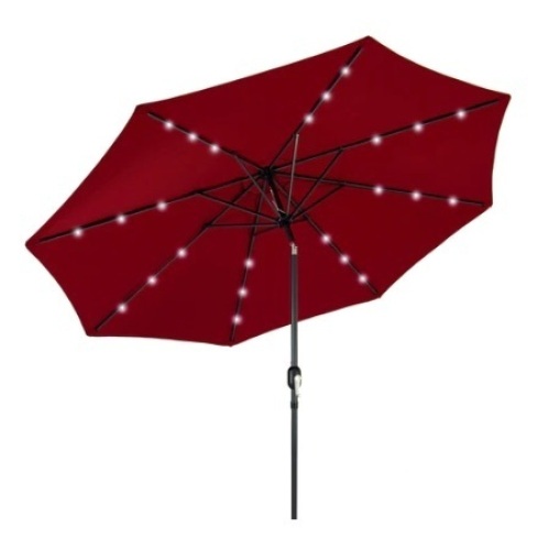Solar LED Lighted Patio Umbrella, 10ft, Red - Lot 692