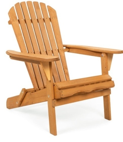 Folding Wooden Adirondack Chair Accent Furniture w/ Natural Finish - Brown - Lot 484