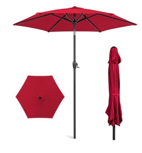 Outdoor Market Patio Umbrella w/ Push Button Tilt, Crank Lift - 7.5ft, Red - Lot 504