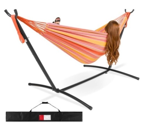 2-Person Brazilian-Style Double Hammock w/ Carrying Bag and Steel Stand, Sunset - Lot 508
