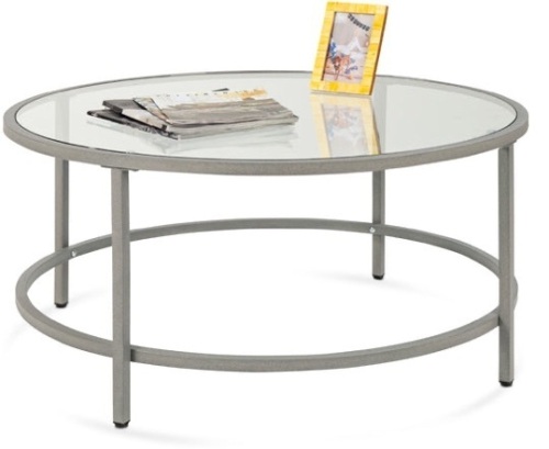 Round Tempered Glass Coffee Table w/ Steel Frame - 36in, Gray - Lot 510