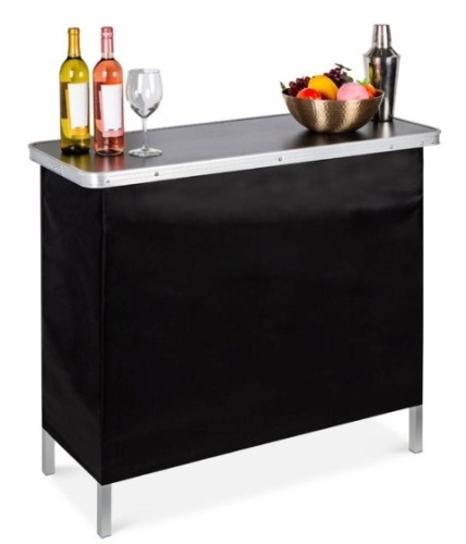 Portable Pop-Up Bar Table w/ Carrying Case, Removable Skirt - Lot 512