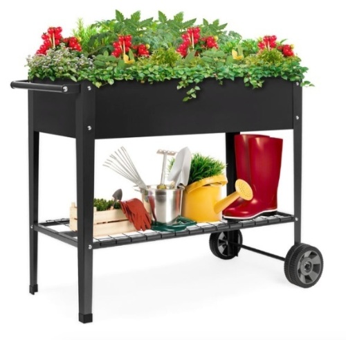 Elevated Metal Garden Bed for Backyard w/ Wheels, Shelf - Lot 513