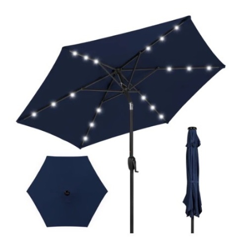 Outdoor Solar Patio Umbrella, 7.5ft, Navy - Lot 693
