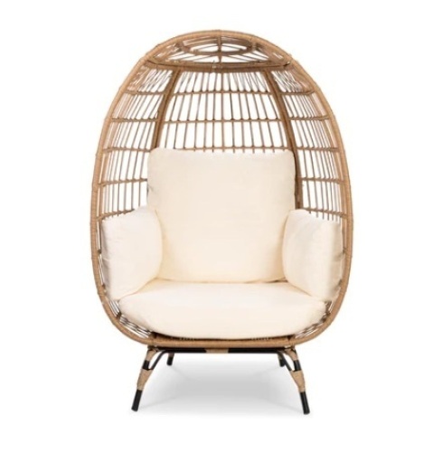 Oversized Wicker Egg Chair Patio Lounger, Ivory - Lot 694
