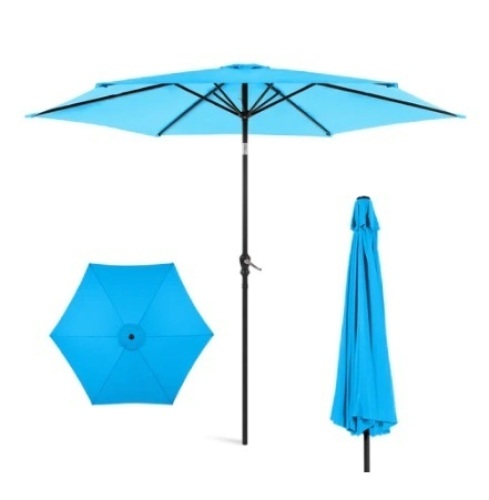 Outdoor Steel Market Patio Umbrella, 10ft, Blue - Lot 697